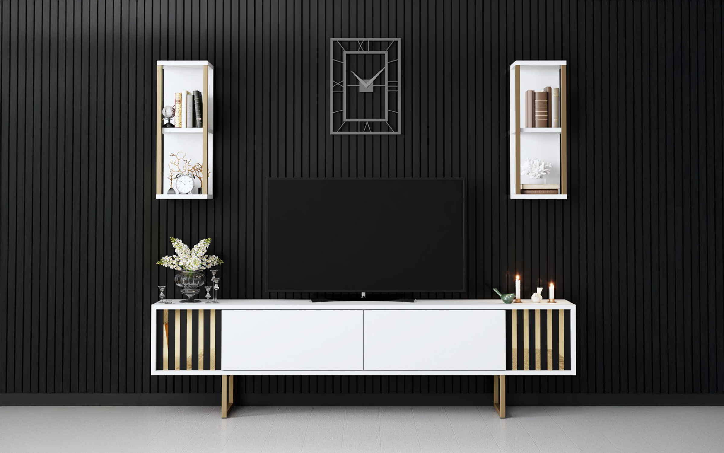 Modul TV + 2 buc. etajera Linus, alb  2